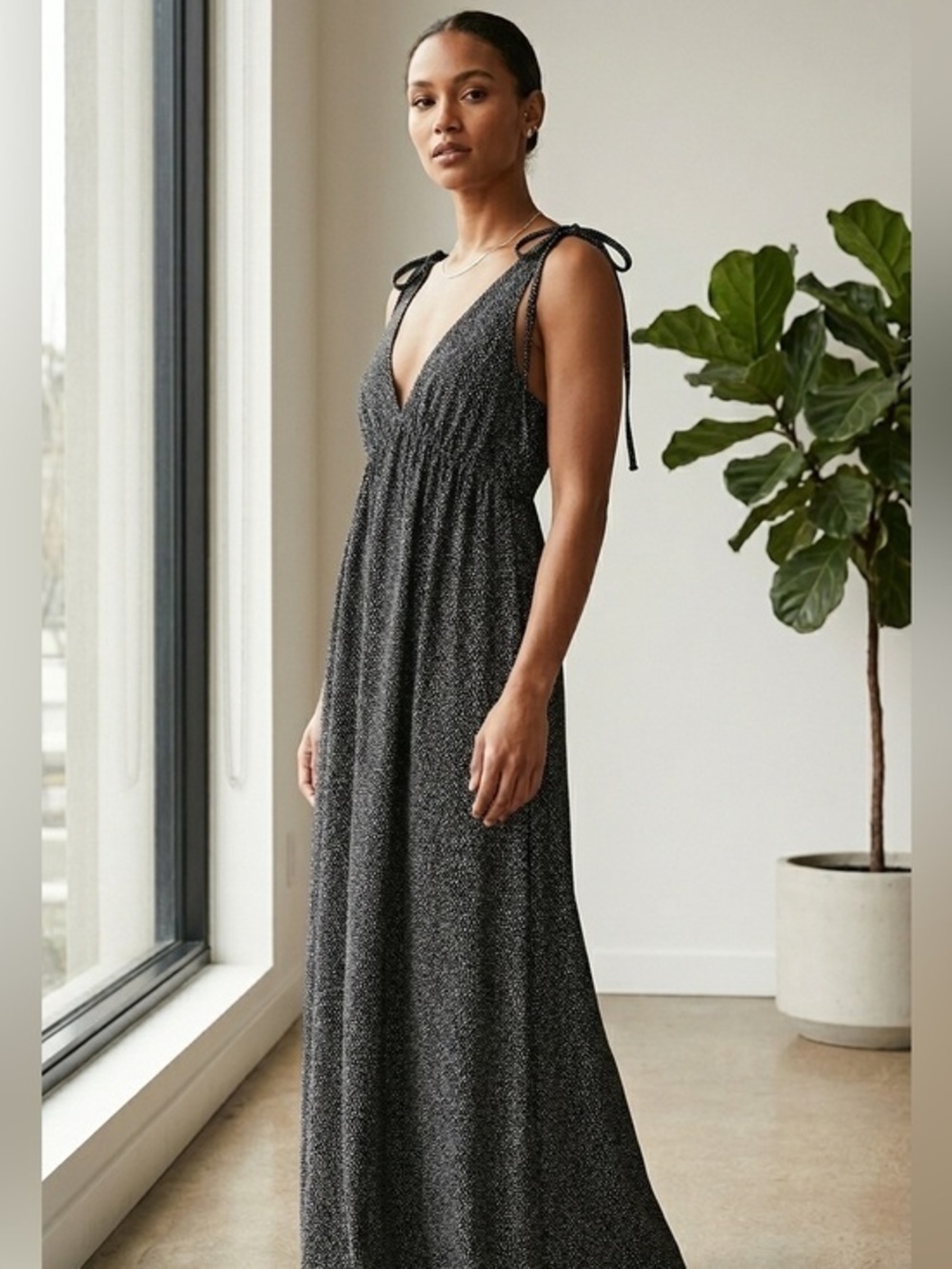 OAK + FORT Black and White Patterned Maxi Dress